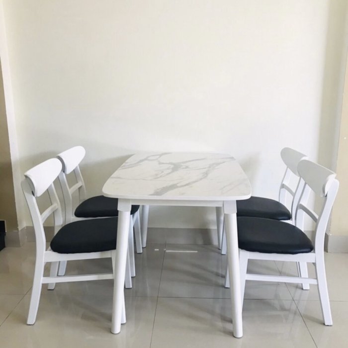 Bộ Bàn Ăn Gia Đình 4 Ghế Màu Trắng Giả Đá - BGA7