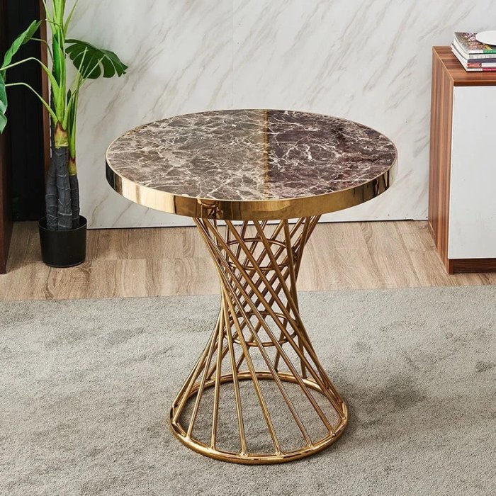Bàn Trà Sofa Tròn Chân Xoắn Vàng - BT17