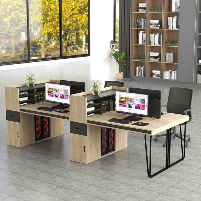 Cụm Bàn Làm Việc 4 Người Có Vách Ngăn Kệ Sách - BC115